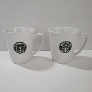 Starbucks 2007 Set of 2 Coffee White Mug Classic Logo 10z Cups‎
